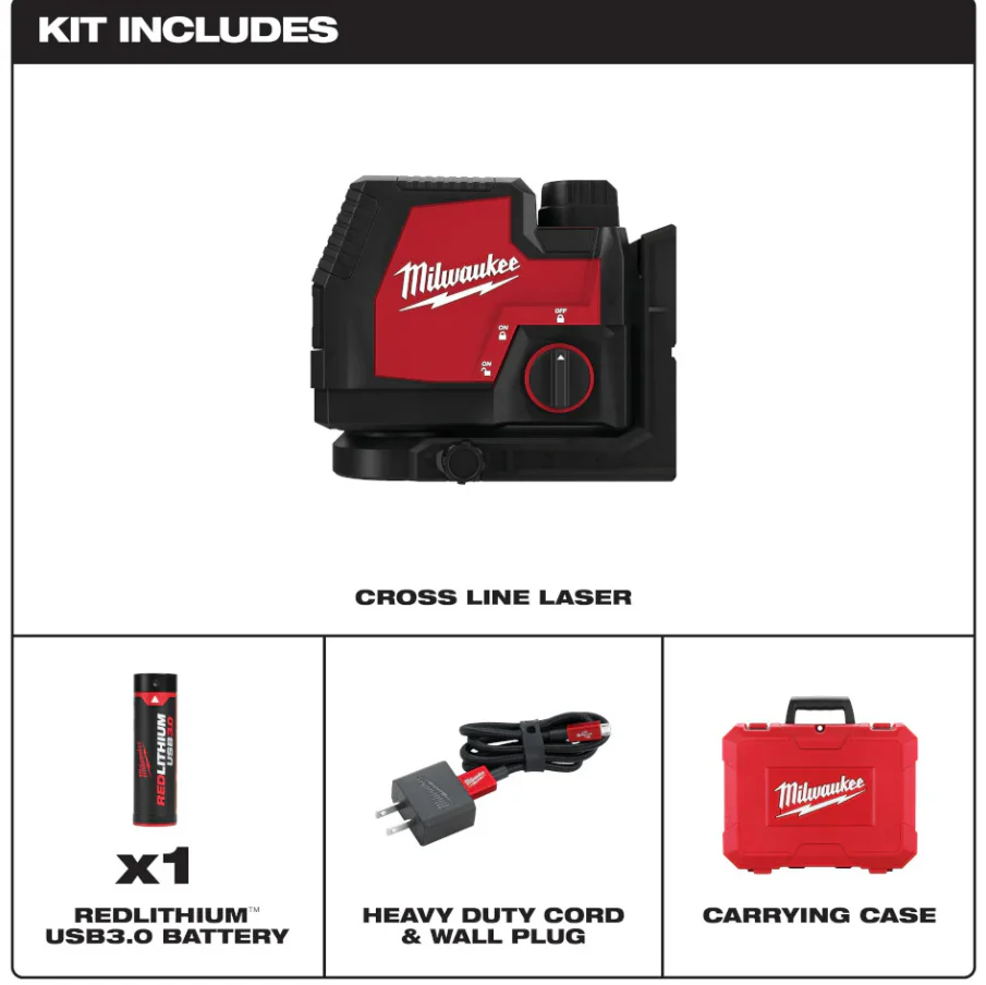 Milwaukee 3521-21 REDLITHIUM USB Rechargeable Cordless Green Cross Line Laser - Image 2