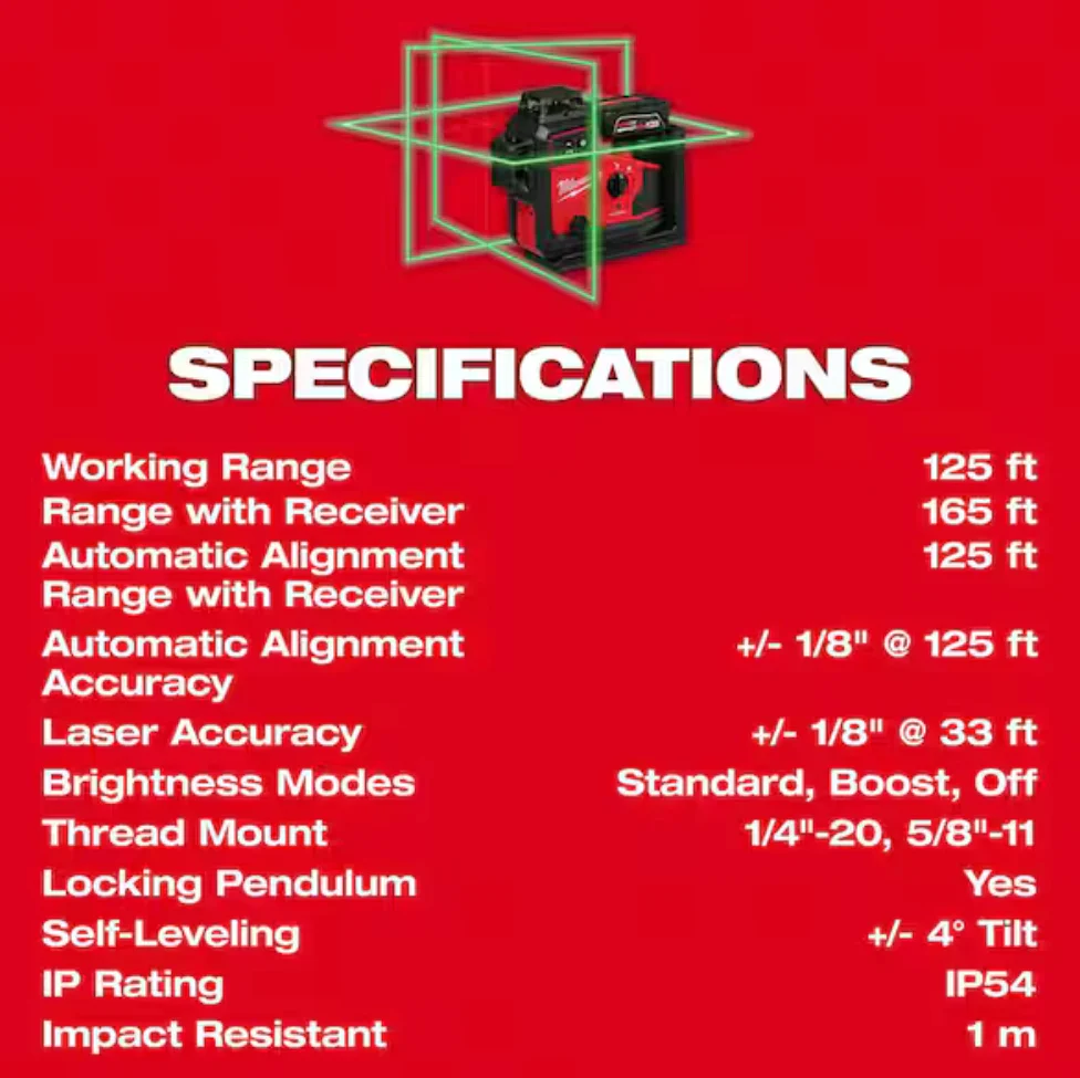 Milwaukee 3642-21 M12™ Green 360° 3-Plane Laser w/Automatic Alignment & Receiver - Image 6