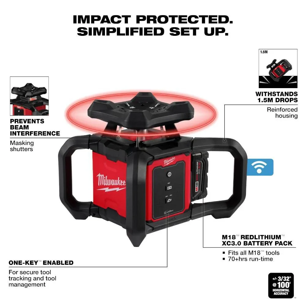 Milwaukee 3701-21T M18 Red Exterior Rotary Laser Level Kit w/ Receiver, Tripod, & Grade Rod - Image 4