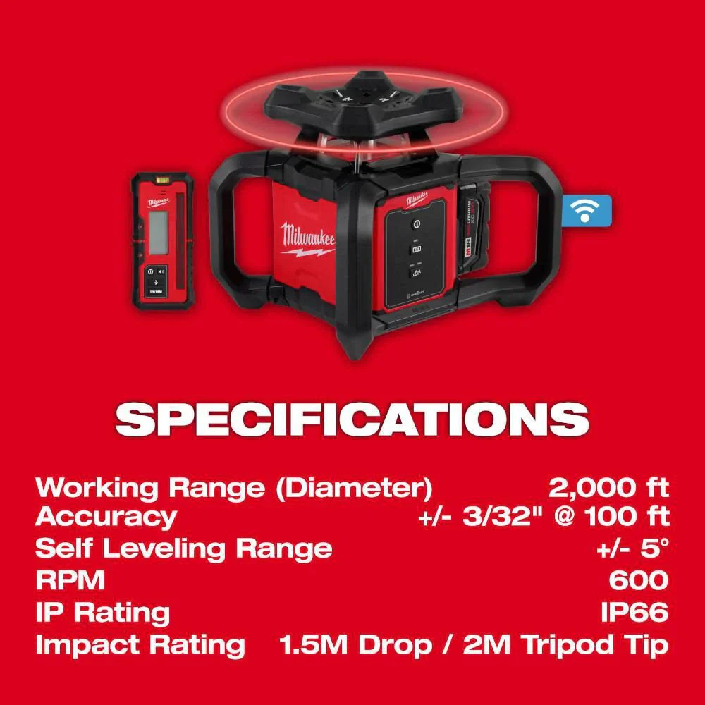 Milwaukee 3701-21T M18 Red Exterior Rotary Laser Level Kit w/ Receiver, Tripod, & Grade Rod - Image 7