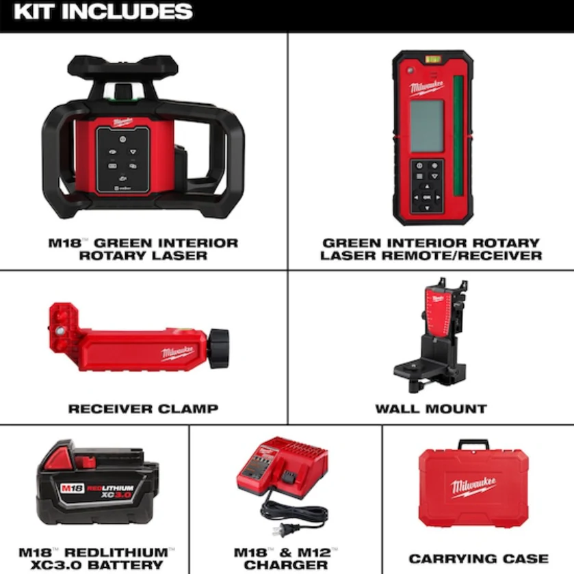 Milwaukee 3702-21 M18™ Green Interior Rotary Laser Level Kit w/ Remote/Receiver & Wall Mount Bracket - Image 3