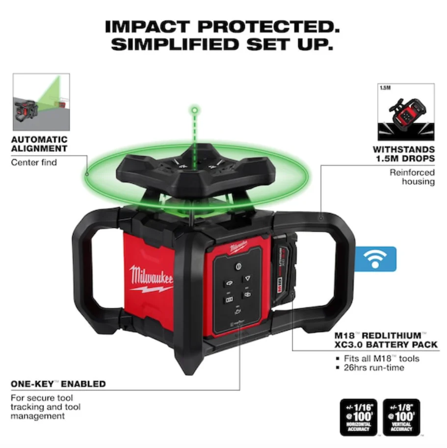 Milwaukee 3702-21 M18™ Green Interior Rotary Laser Level Kit w/ Remote/Receiver & Wall Mount Bracket - Image 5
