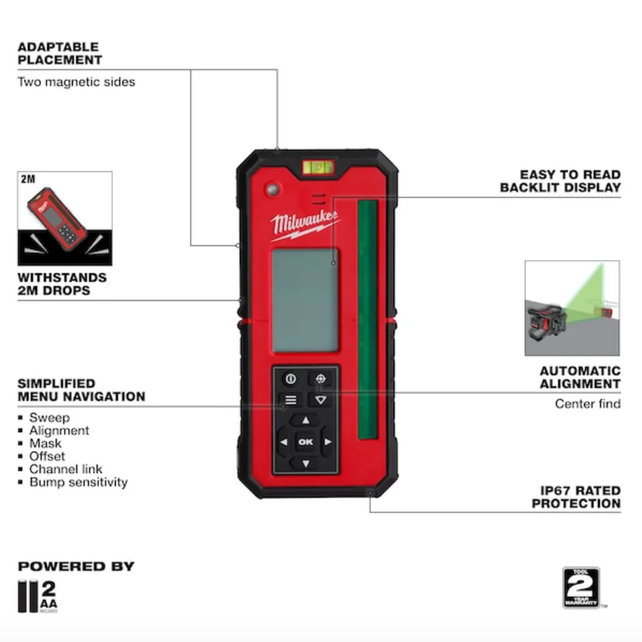 Milwaukee 3702-21 M18™ Green Interior Rotary Laser Level Kit w/ Remote/Receiver & Wall Mount Bracket - Image 8
