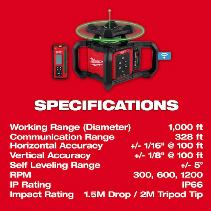 Milwaukee 3702-21 M18™ Green Interior Rotary Laser Level Kit w/ Remote/Receiver & Wall Mount Bracket - Image 9