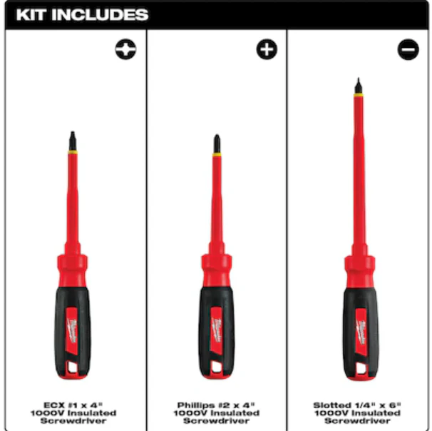 Milwaukee 48-22-2202 - 3PC 1000V Insulated Screwdriver Set - Image 2