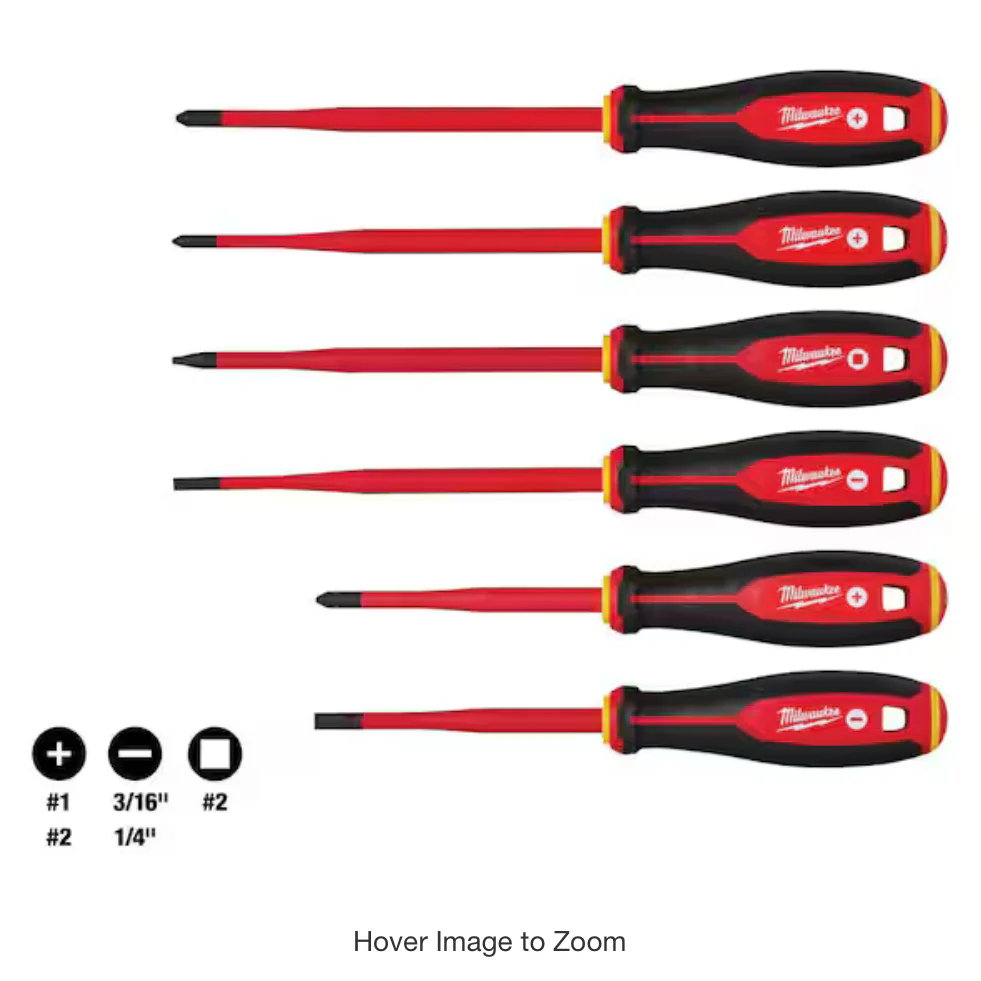 Milwaukee 48-22-2206 - 6pc 1000V Insulated Slim Tip Screwdriver Set - Image 2