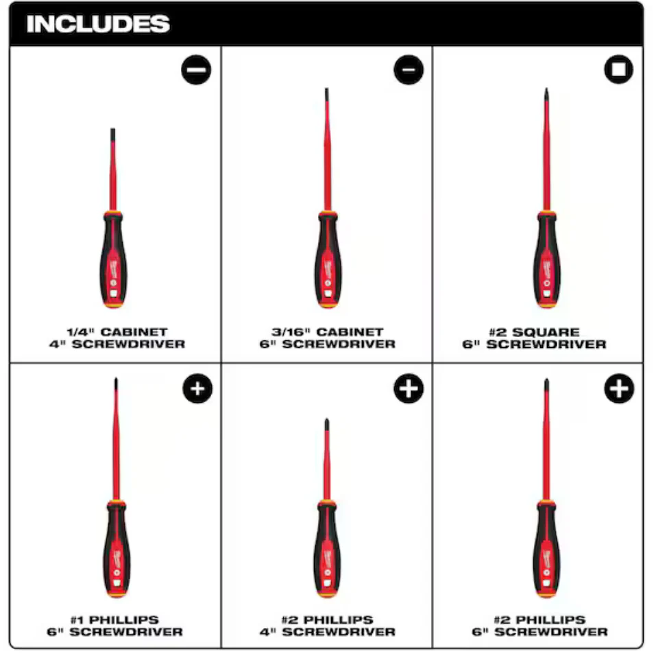 Milwaukee 48-22-2206 - 6pc 1000V Insulated Slim Tip Screwdriver Set - Image 4