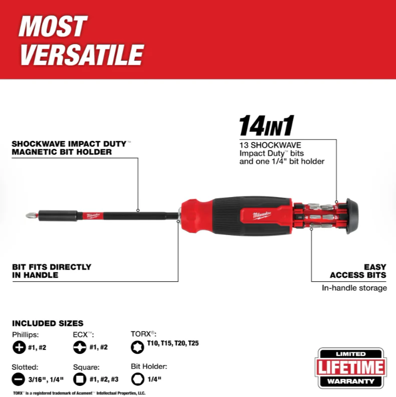 Milwaukee 48-22-2915 - 14-in-1 Multi-Bit Screwdriver With SHOCKWAVE Impact Duty™ Driver Bits - Image 4