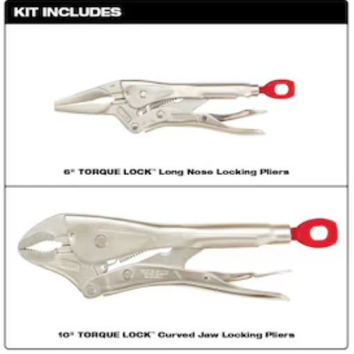 Milwaukee 48-22-3602 - 10" Curved Jaw & 6" Long Nose TORQUE LOCK™ Locking Pliers Set - Image 2