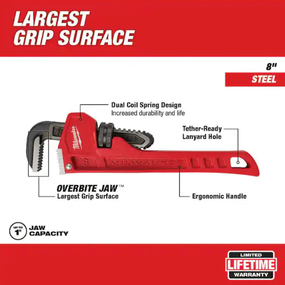 Milwaukee 48-22-7108 Steel Pipe Wrench - 8" - Image 3