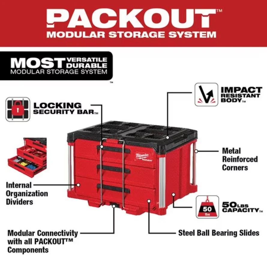 Milwaukee 48-22-8443 PACKOUTâ„¢ 3-Drawer Tool Box - Image 3