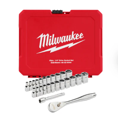 Milwaukee 48-22-9044 - 1/4" Drive Metric & SAE Ratchet and Socket Set with FOUR FLAT™ SIDES, 25pc