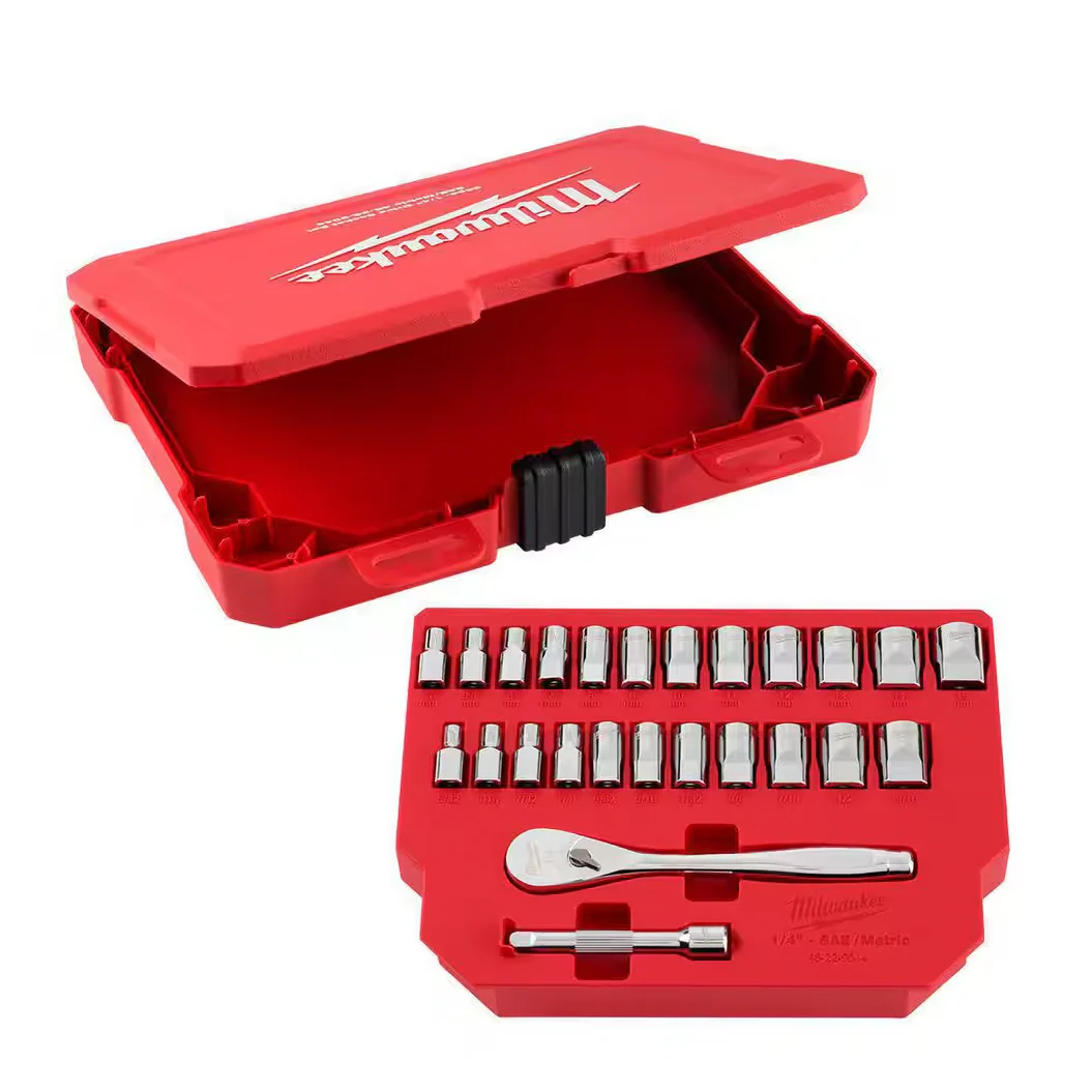 Milwaukee 48-22-9044 - 1/4" Drive Metric & SAE Ratchet and Socket Set with FOUR FLAT™ SIDES, 25pc - Image 2