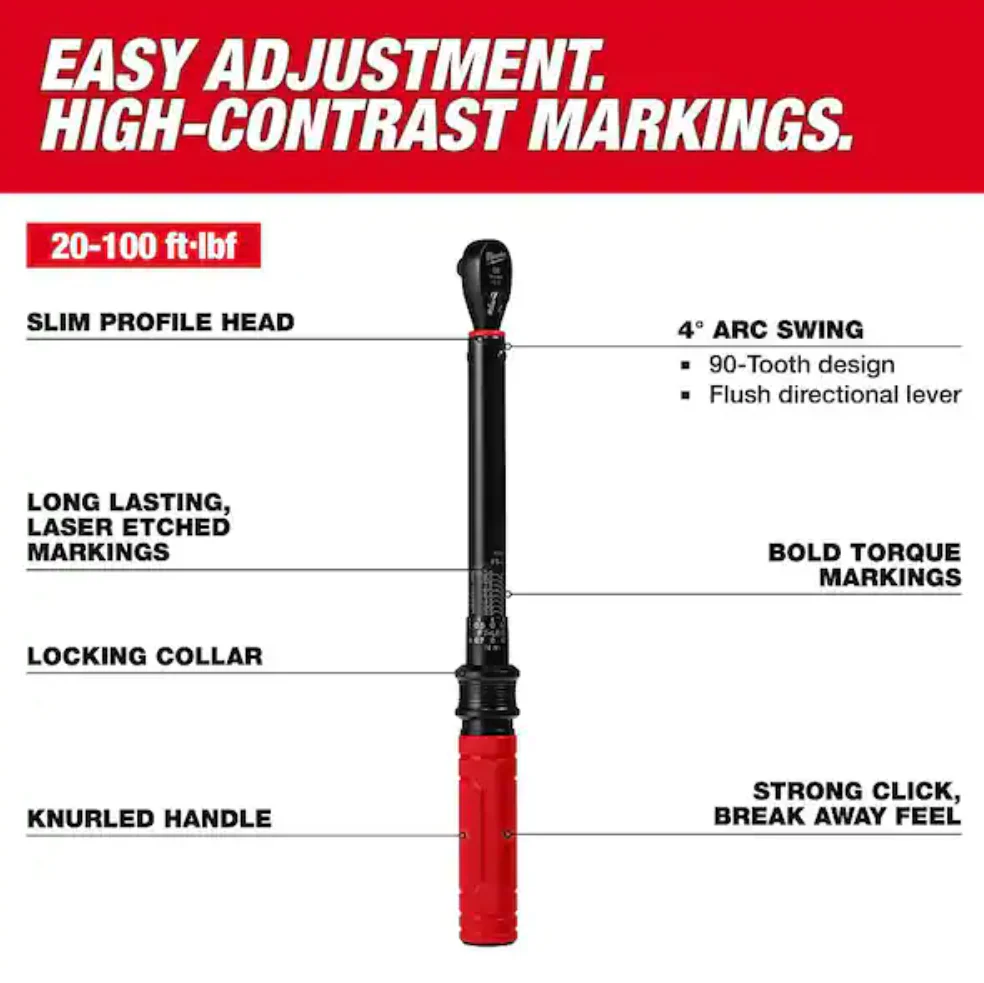 Milwaukee 48-22-9202 - 3/8” Drive Click Torque Wrench (20-100 ft/lbf) - Image 3