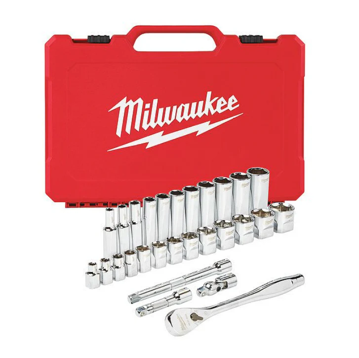Milwaukee 48-22-9408 - 3/8" Drive Ratchet & Socket Set - SAE, 28pc