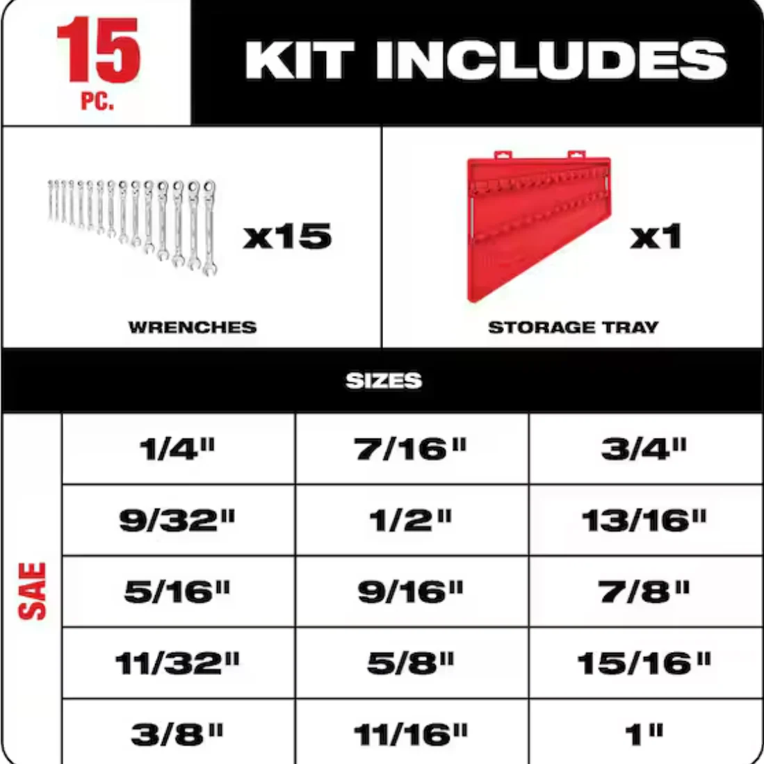 Milwaukee 48-22-9413 SAE Flex Head Ratcheting Combination Wrench Set, 15pc - Image 3