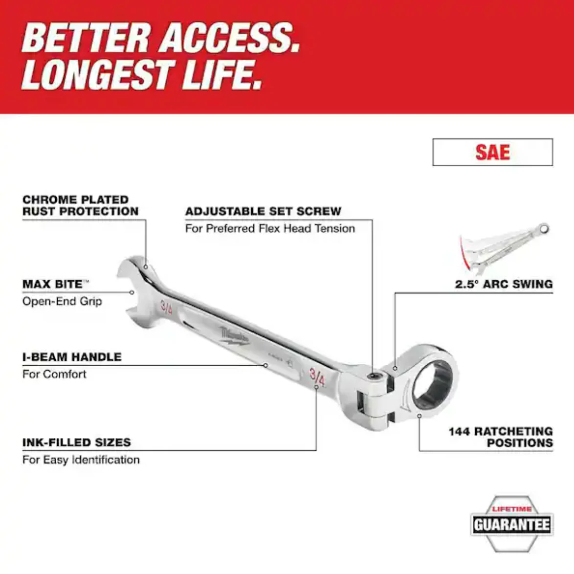 Milwaukee 48-22-9413 SAE Flex Head Ratcheting Combination Wrench Set, 15pc - Image 5
