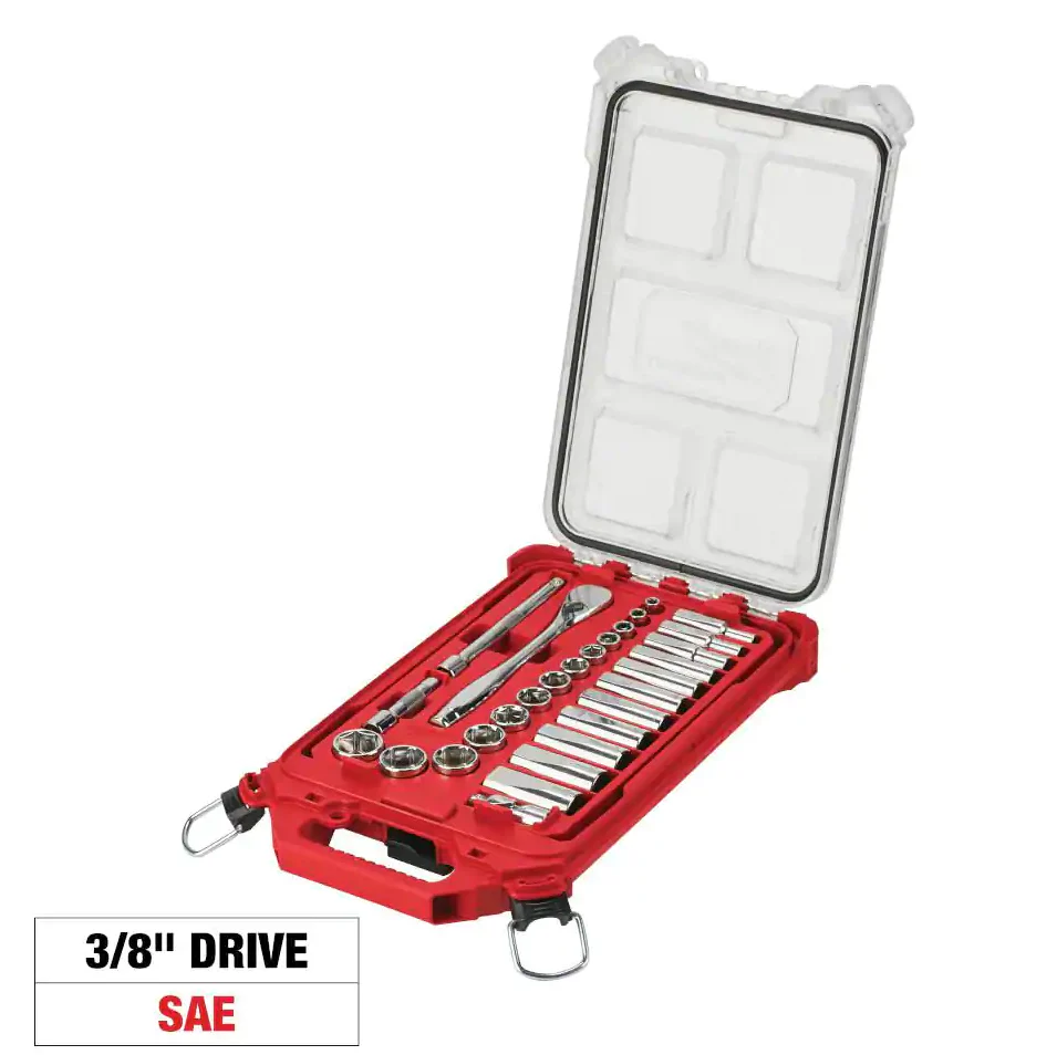 Milwaukee 48-22-9481 - 3/8” Drive SAE Ratchet & Socket Set, 28pc with PACKOUT™ Low-Profile Compact Organizer