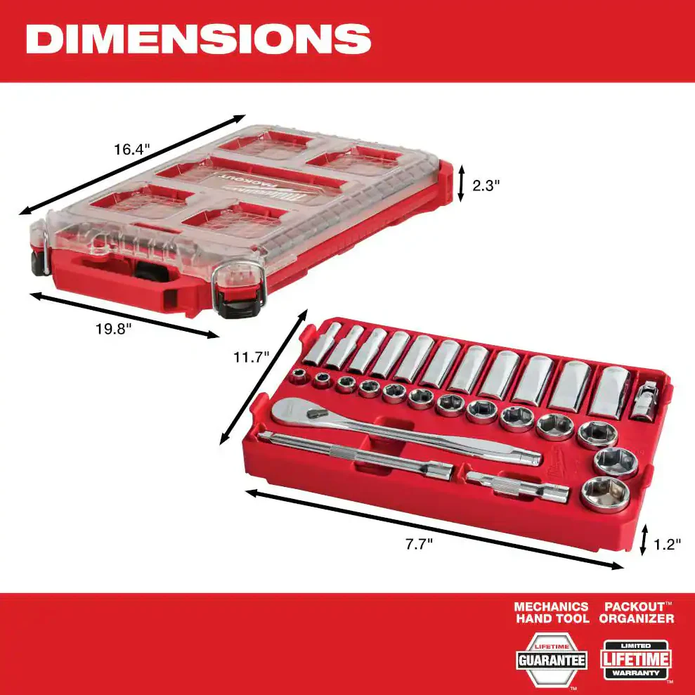 Milwaukee 48-22-9481 - 3/8” Drive SAE Ratchet & Socket Set, 28pc with PACKOUT™ Low-Profile Compact Organizer - Image 5