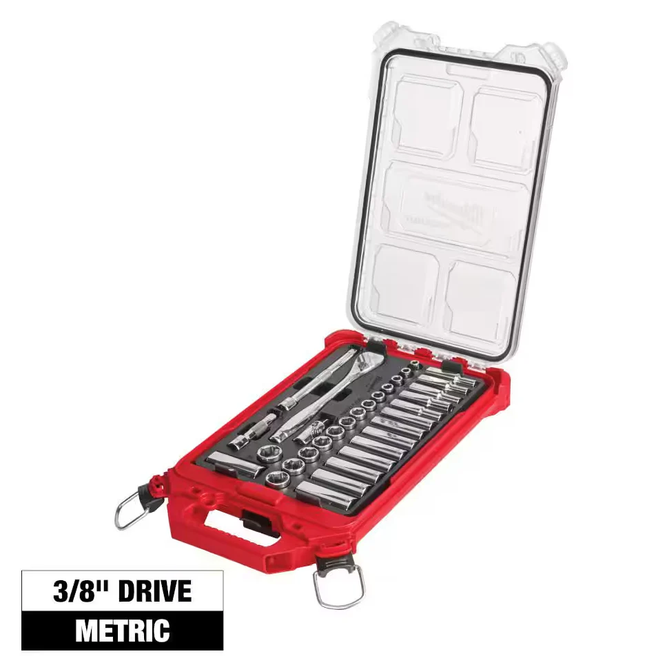 Milwaukee 48-22-9482 - 3/8” Drive Metric Ratchet & Socket Set, 32pc with PACKOUT™ Low-Profile Compact Organizer