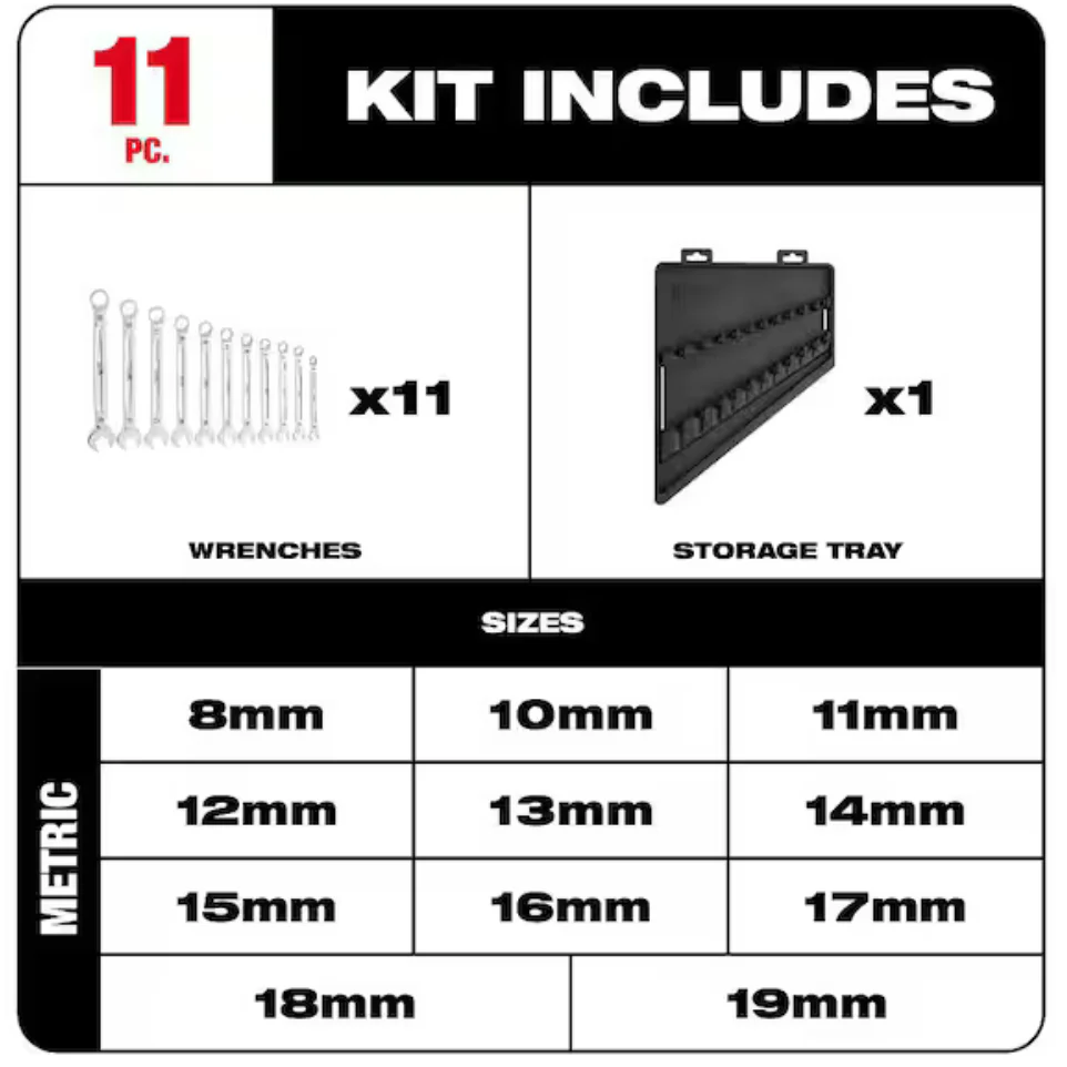 Milwaukee 48-22-9511 Metric Combination Wrench, 11pc - Image 3