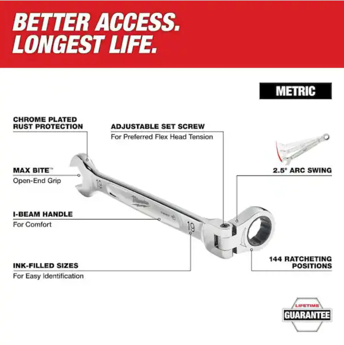 Milwaukee 48-22-9513 Metric Flex Head Ratcheting Combination Wrench, 15pc - Image 2