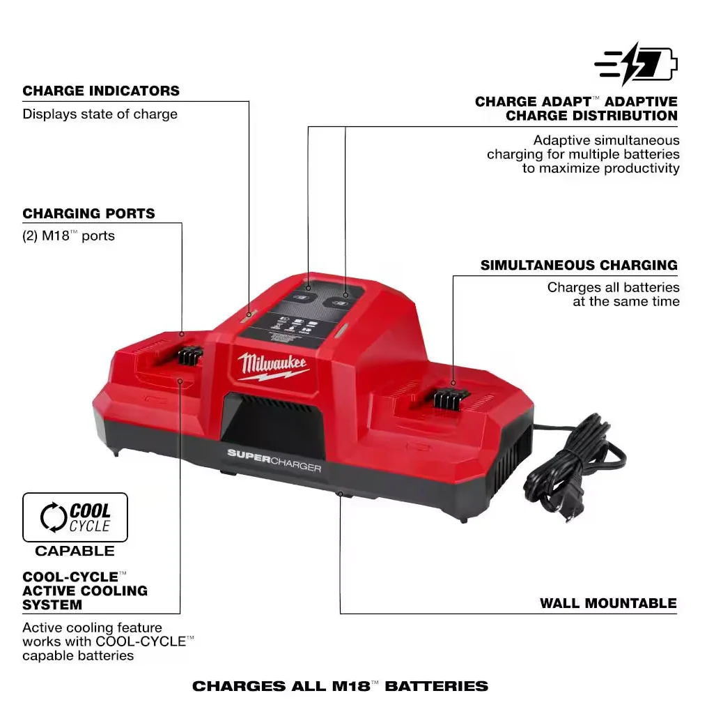 Milwaukee 48-59-1815 M18™ Dual Bay Simultaneous Super Charger - Image 2
