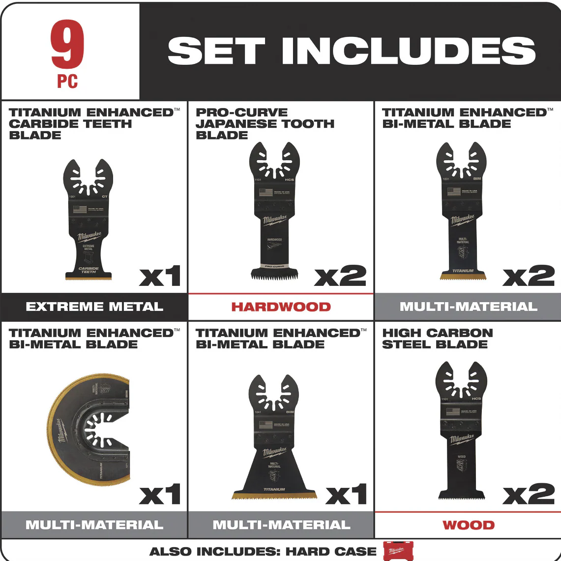 Milwaukee 49-10-9113 OPEN-LOK™ 9pc Multi-Tool Blade Variety Kit - Image 3