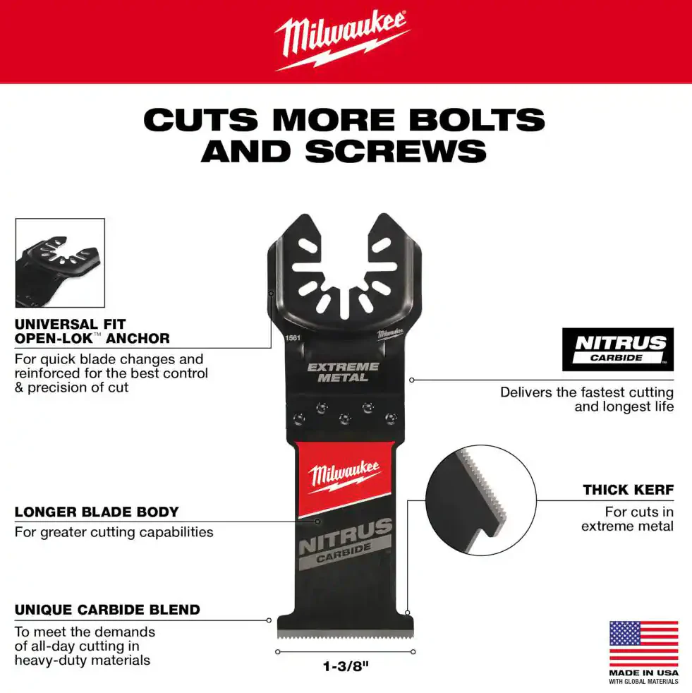 Milwaukee 49-25-1563 NITRUS™ Carbide Extreme Metal Universal Fit OPEN-LOK™ Multi-Tool Blade (3 PK) - Image 2