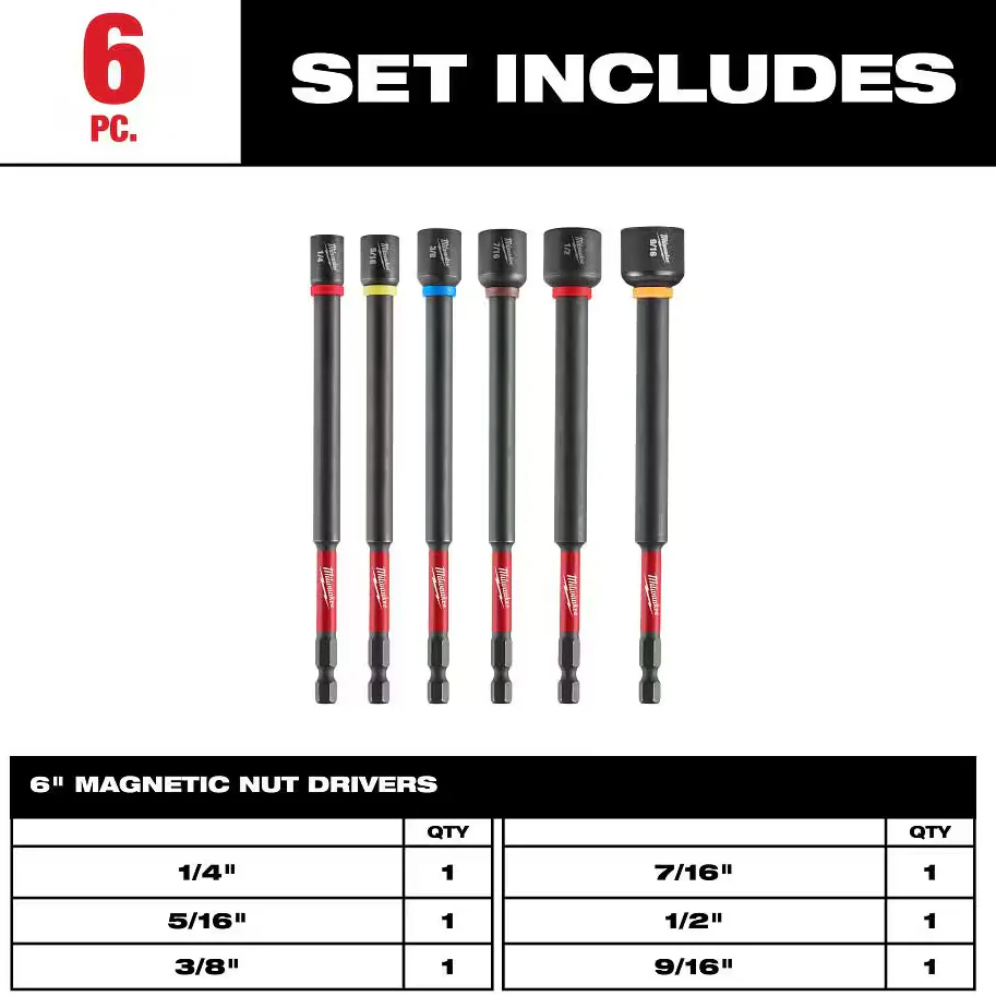 Milwaukee 49-66-4567 SHOCKWAVE Impact Duty™ 6" Magnetic Nut Driver Set, 6pc - Image 2