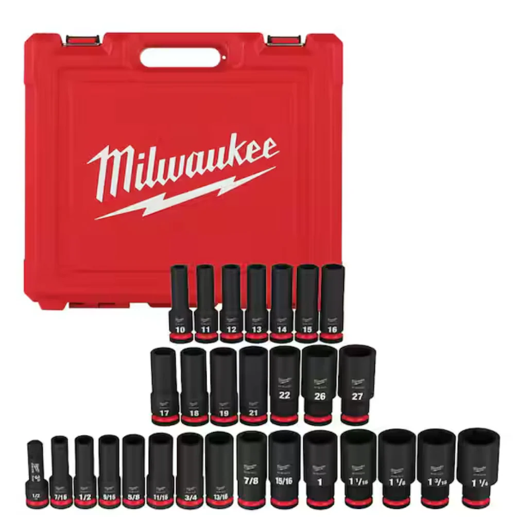 Milwaukee 49-66-7016 SHOCKWAVE Impact Duty™ 1/2" Drive SAE & Metric Deep 6 Point Socket Set, 29pc