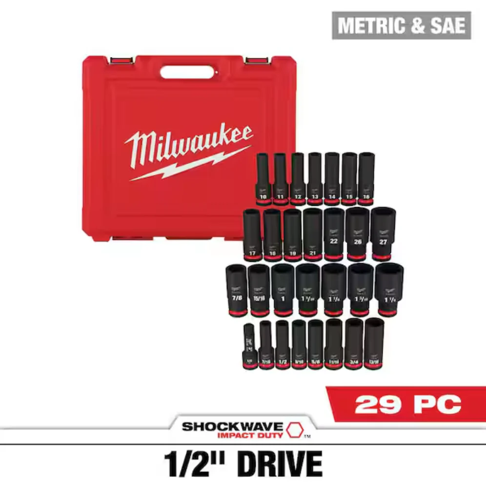 Milwaukee 49-66-7016 SHOCKWAVE Impact Duty™ 1/2" Drive SAE & Metric Deep 6 Point Socket Set, 29pc - Image 3