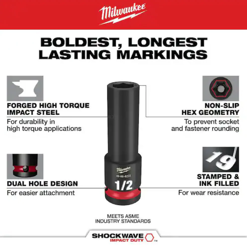 Milwaukee 49-66-7016 SHOCKWAVE Impact Duty™ 1/2" Drive SAE & Metric Deep 6 Point Socket Set, 29pc - Image 4