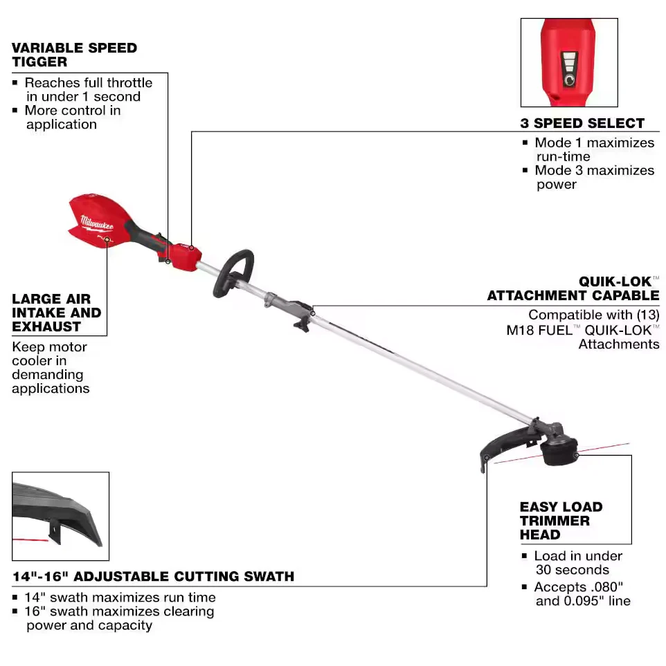 Milwaukee 3016-20ST M18 FUEL™ String Trimmer w/ QUIK-LOK™ (New w/o Original Box) - Image 3