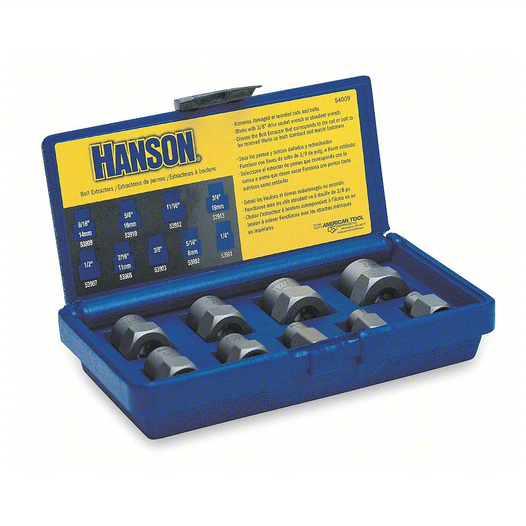 Irwin 54009 Fractional Bolt Extractor Set: 3/8” Drive Size, 1/4” - 3/4” Socket Set Range - 9pc