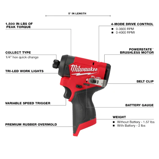 Milwaukee 3453-22 M12 FUEL™ 1/4" Hex Impact Driver Kit - Image 3